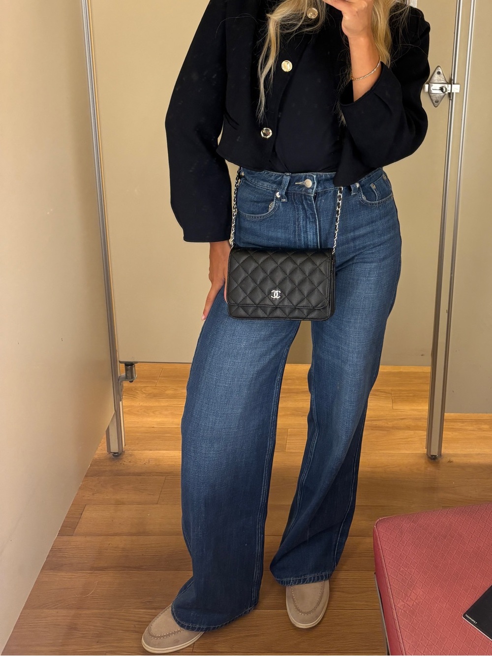 H&M Dark Blue High-Rise Wide Leg Jeans